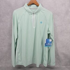 Coolibar Womens Victory Lap Long Sleeve‎ Golf Polo Size L Light Green UPF 50+